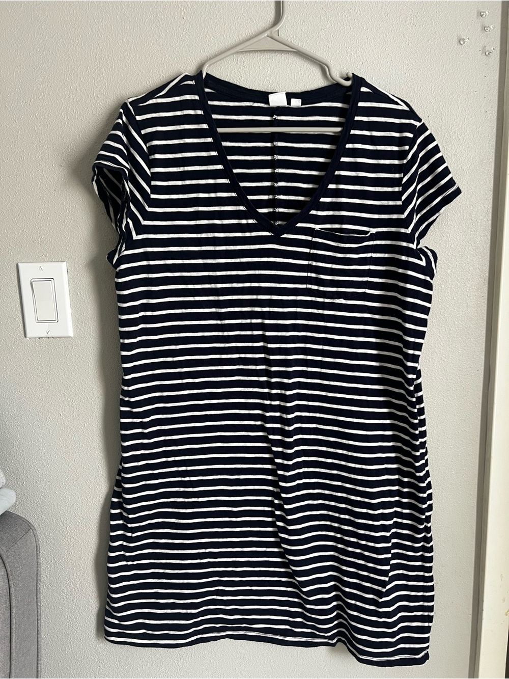 GAP Navy and White Striped V-Neck Midi Dress